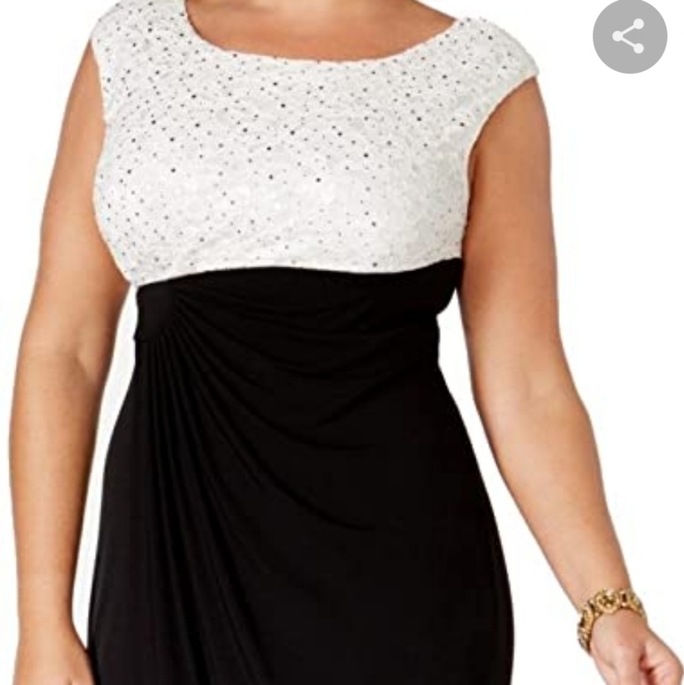 Connected Apparel Plus Size Cap-Sleeve Sequin Lace
